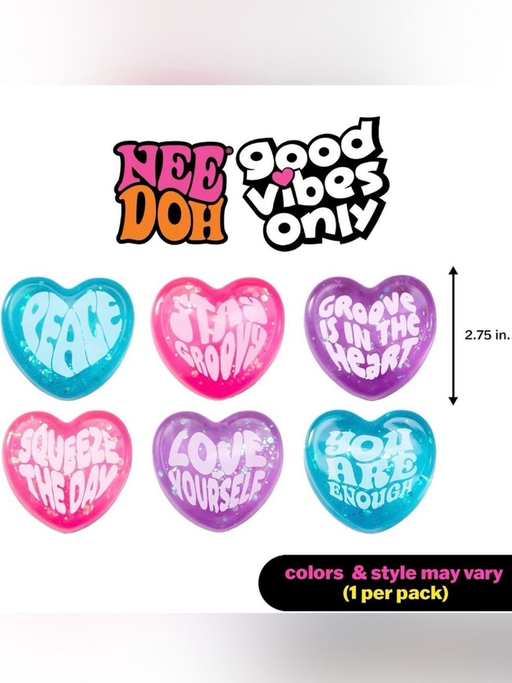 💓Schylling NeeDoh: Good Vibes Only Pink Heart 💓’Squeeze The Day’ - Picture 8 of 9